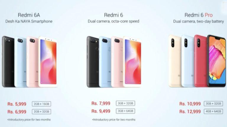 Xiaomi Redmi 6 Pro, 6A, 6 Price