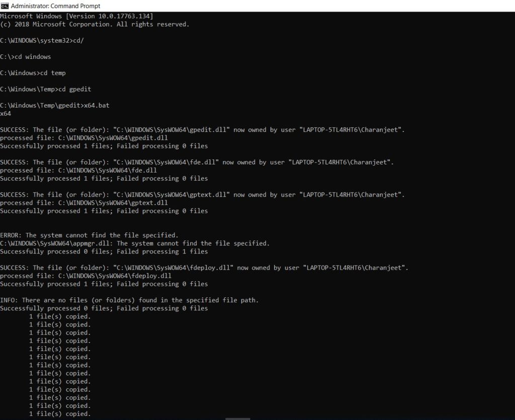 Enabling gpedit using CMD