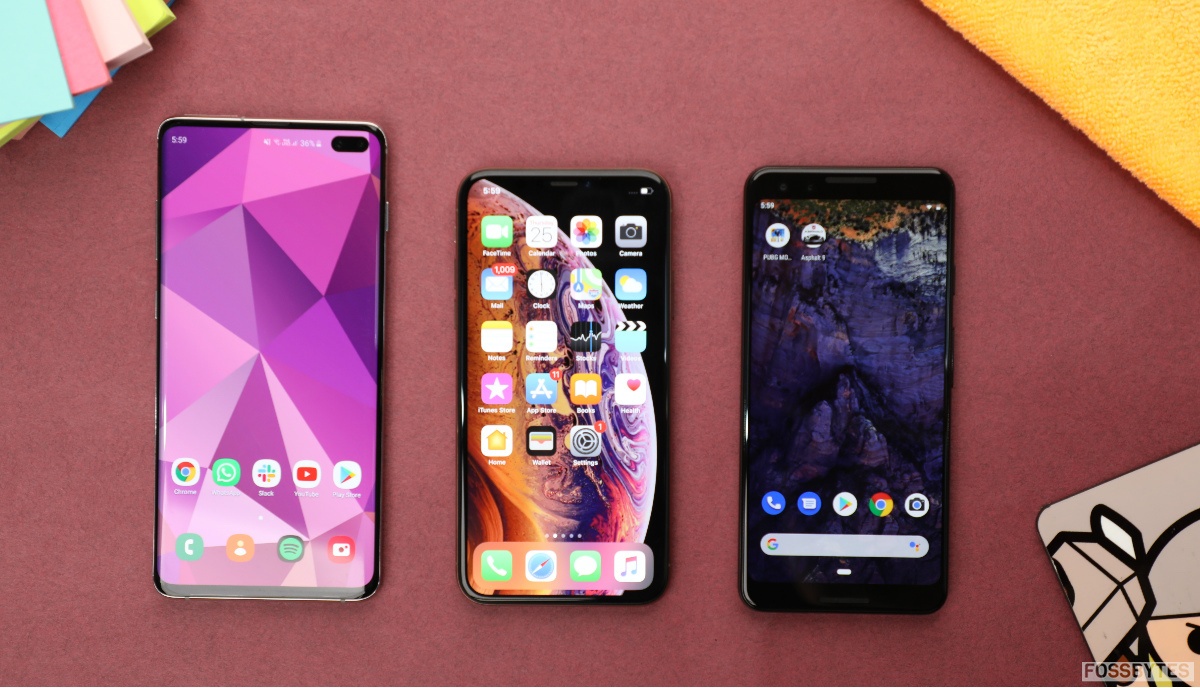 pixel 3, iphone xs, galaxy s10+