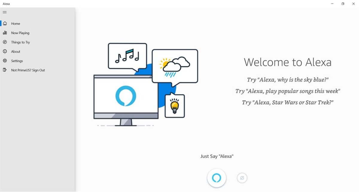 Amazon Alexa Windows 10 Home Screen