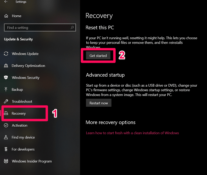 reset windows 10 with settings