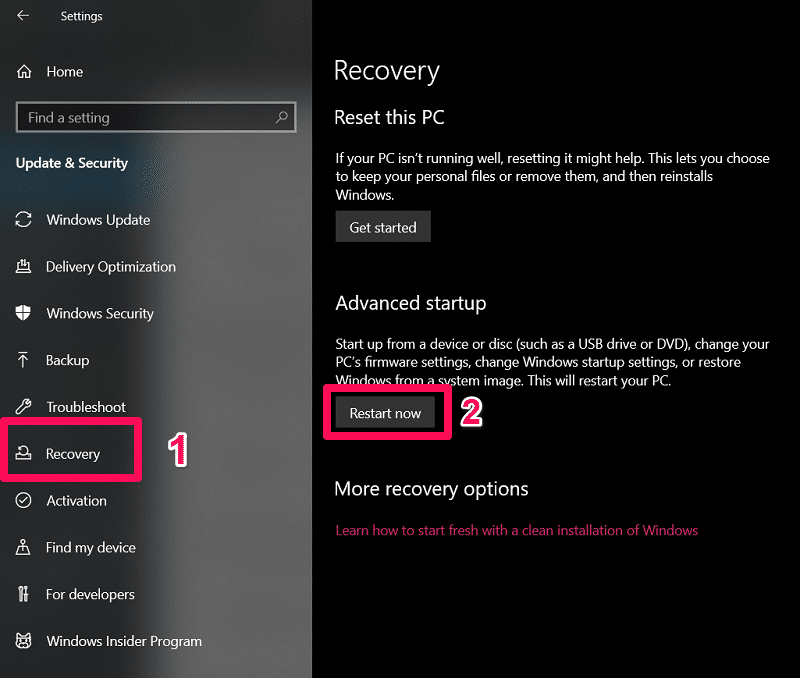restart using settings app