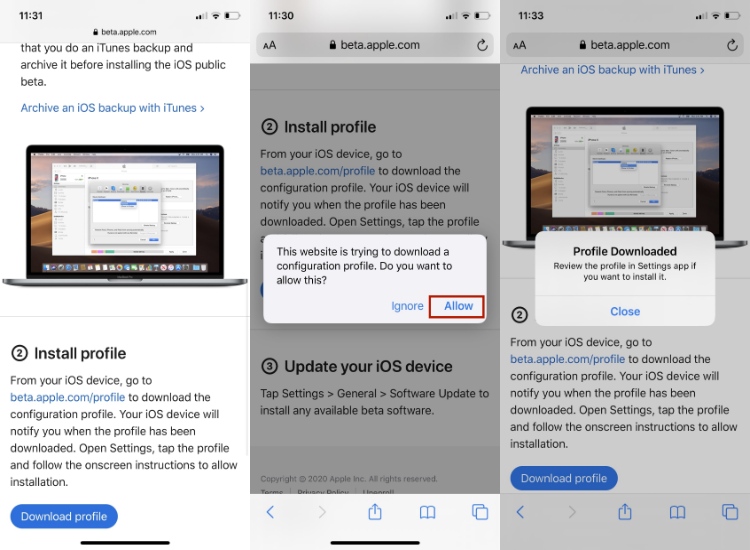 Download iOS 14 Public beta profile