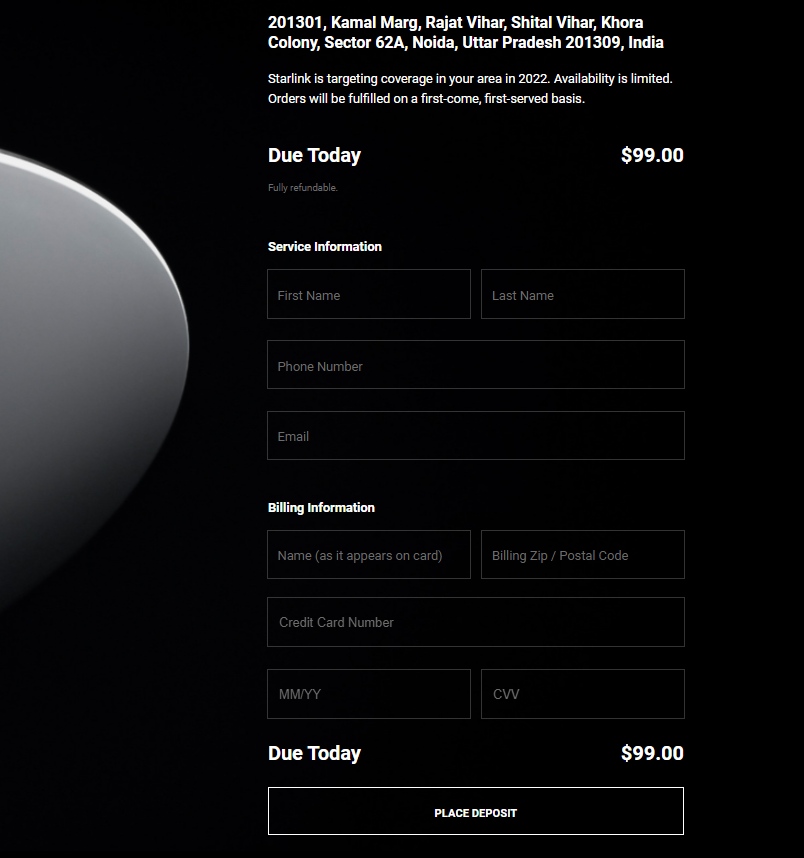 Starlink pre-order details