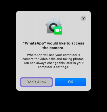 WhatSapp camera permission