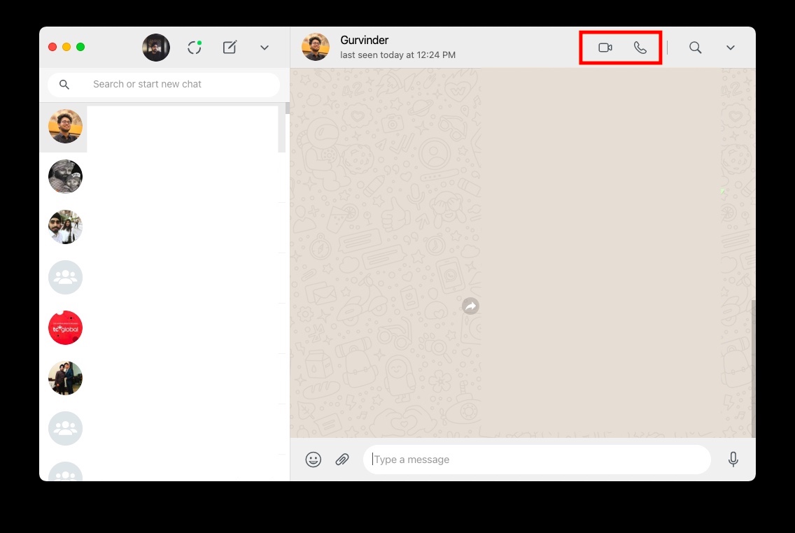 WhatsApp desktop video call voice call