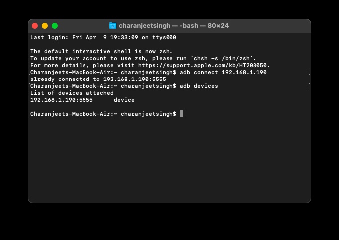 Android TV adb connect