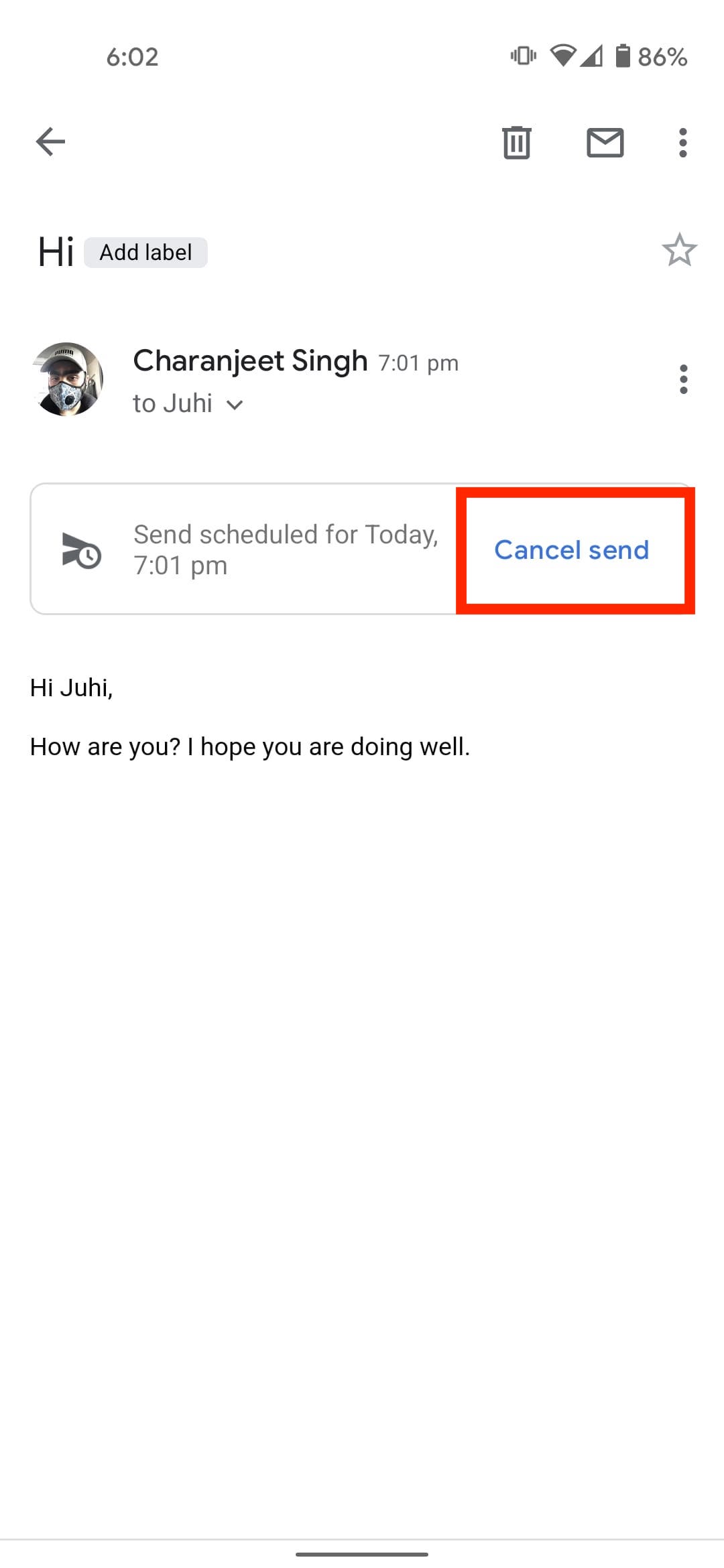 Cancel scheduled send Android