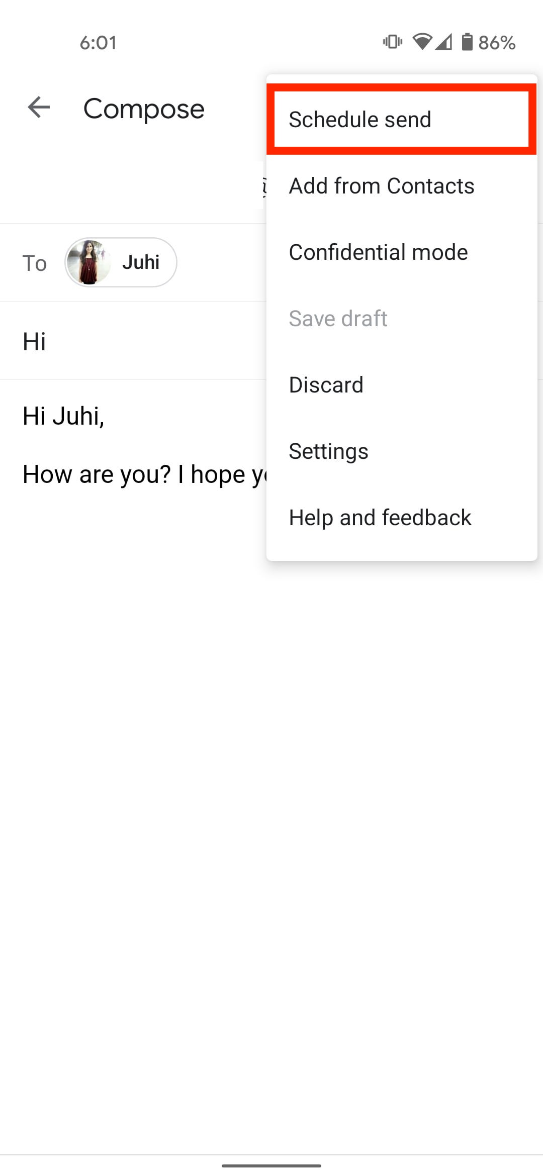 Select schedule send Android Gmail