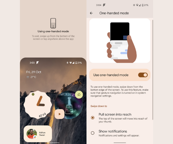 One-handed mode Android 12 feature
