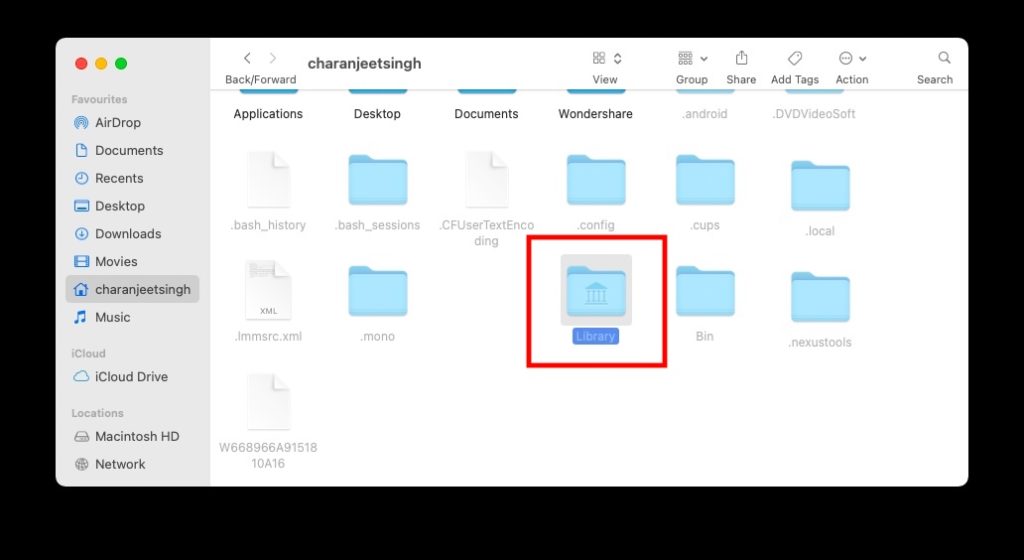 macOS hidden library folder user