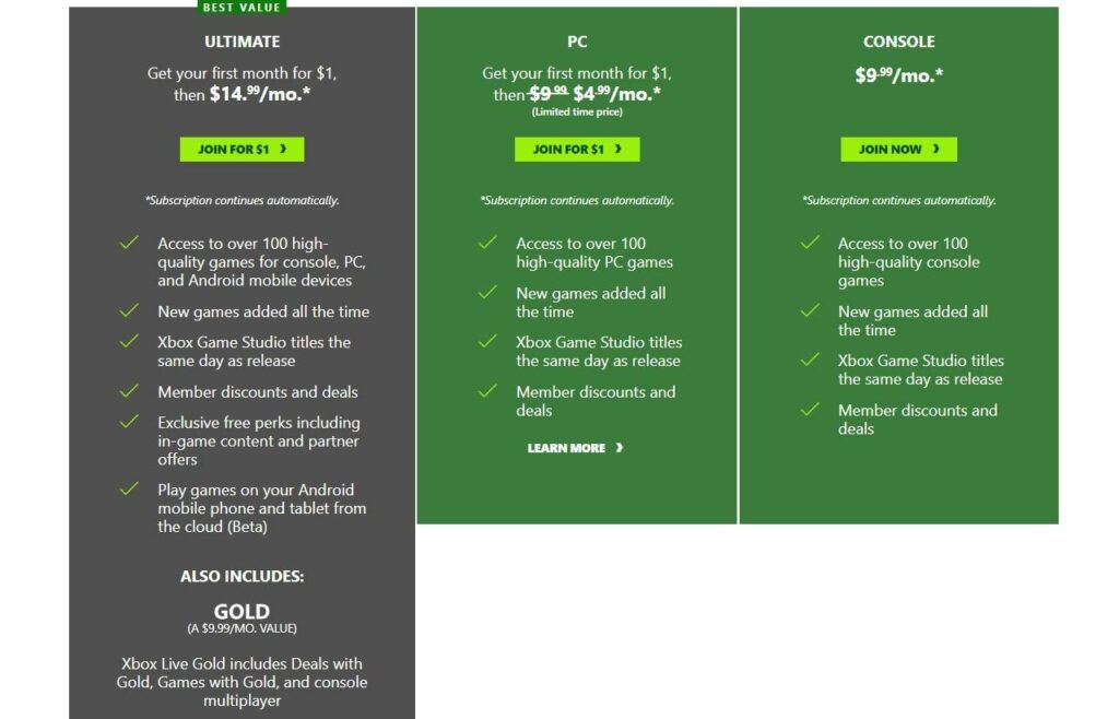 xbox game pass subscription