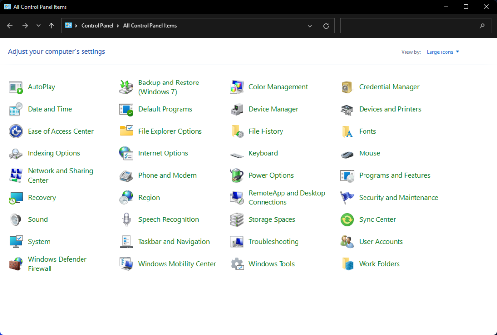Control Panel on Windows 11