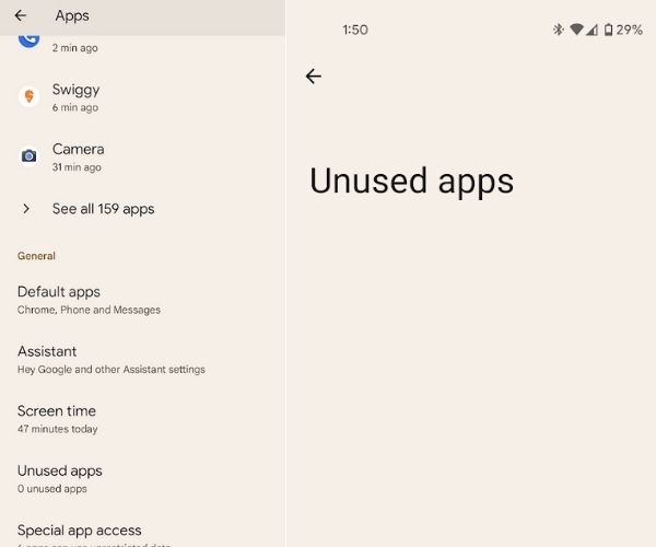 unused apps android 12