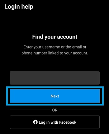 log in help next button in instagram app