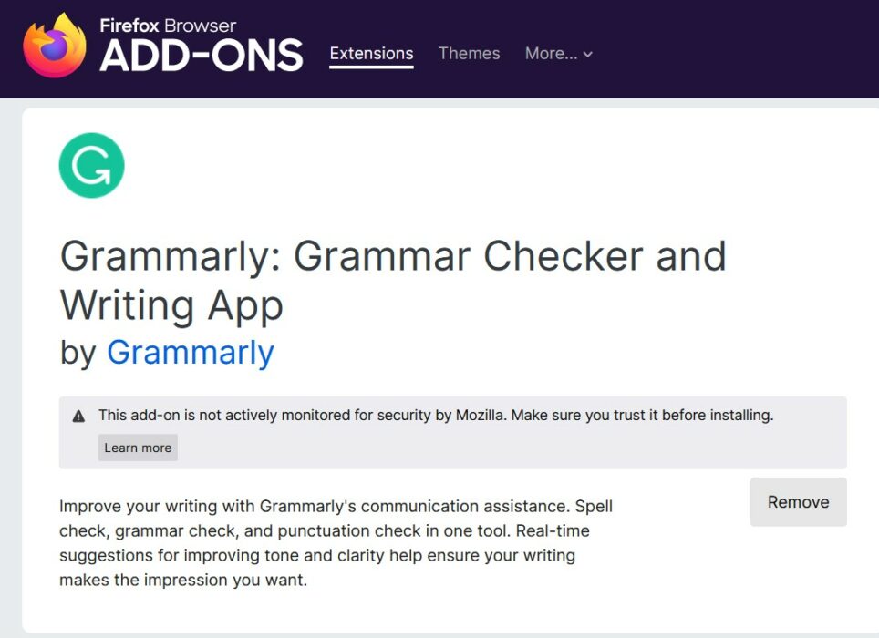 grammarly firefox extension
