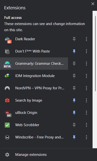 open grammarly extension