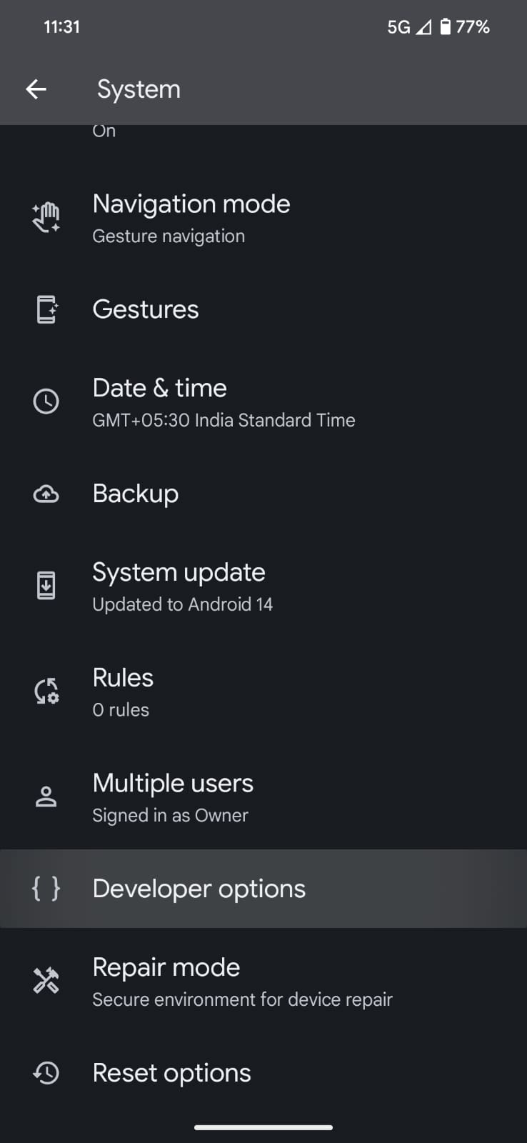 Photo of Developer option setting
