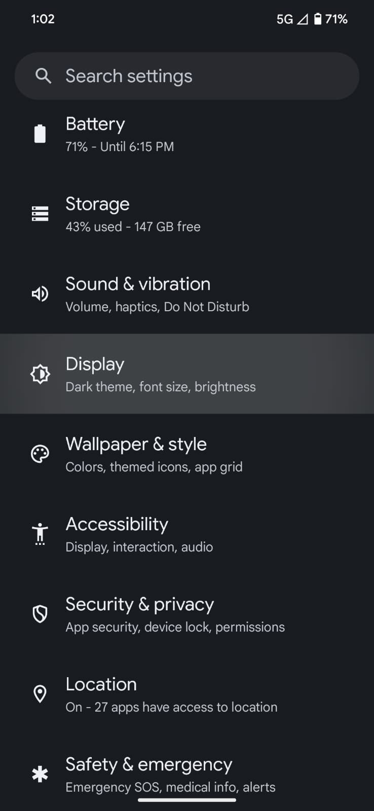 Screenshot of Display Setting