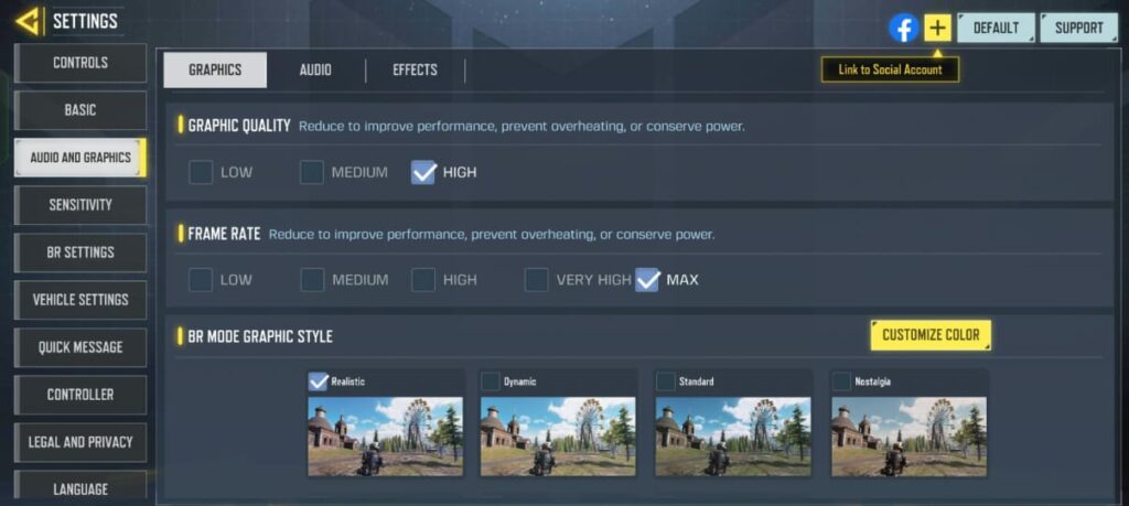 Gameplay setting image of COD mobile on Realme 12 Pro plus