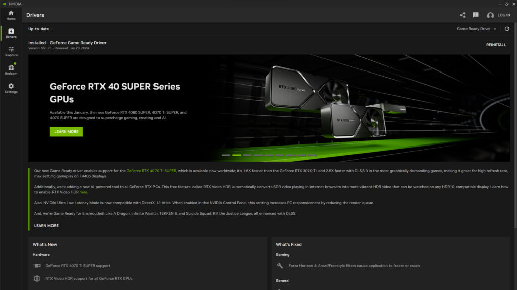 Screenshot of the Nvidia app 1