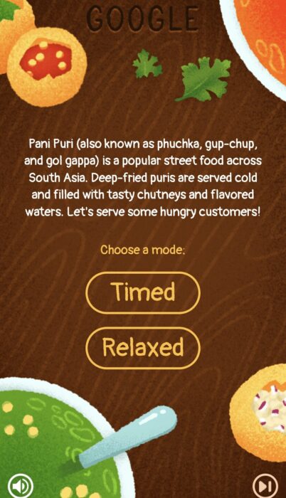 Screenshot of the Pani Puri game 1