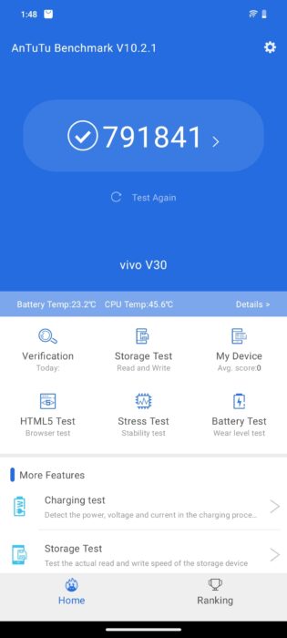 Antutu score for the vivo v30