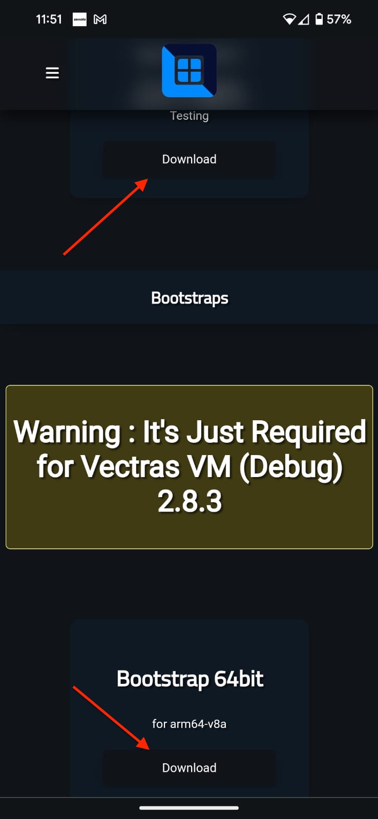Screenshot of the download page of VectrasVM