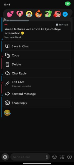 Screenshot of the edit feature on Snapchat Plus 