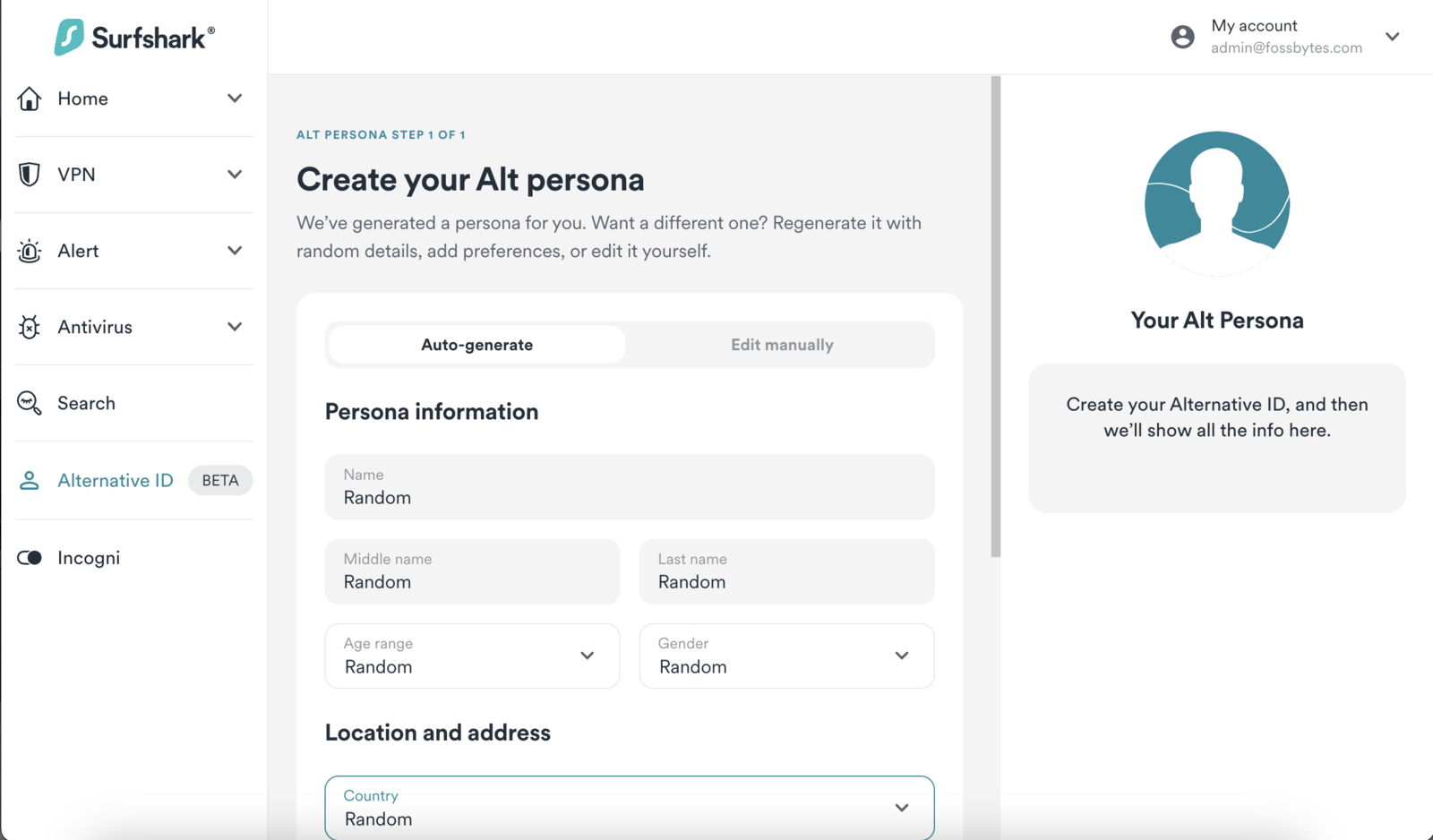 Screenshot of the parameters of the Alternative ID