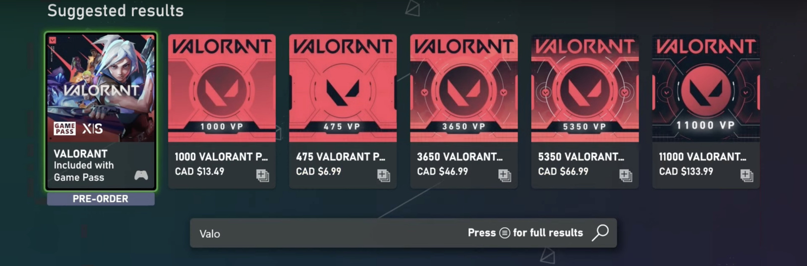 Image of the Valorant Search on Microsoft Store