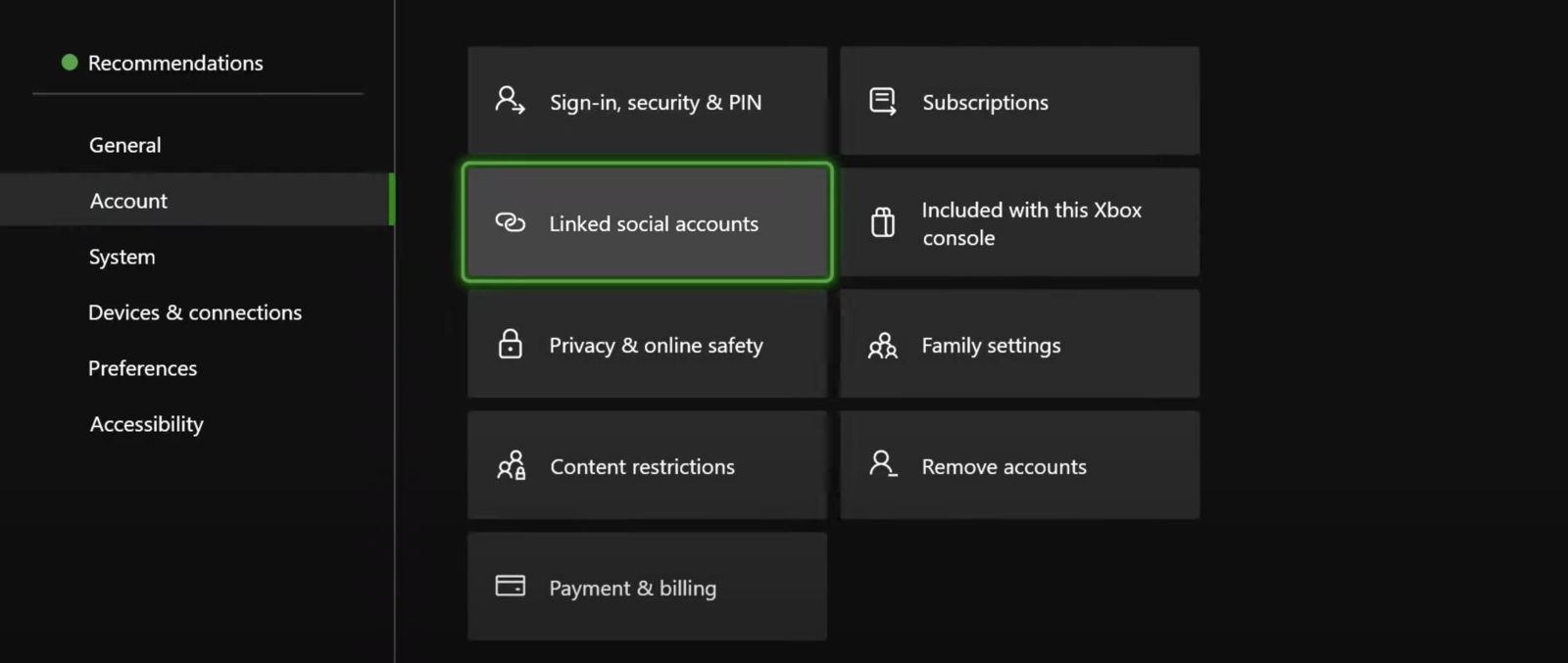 Screenshot of the Accounts section in Xbox to download Discord 