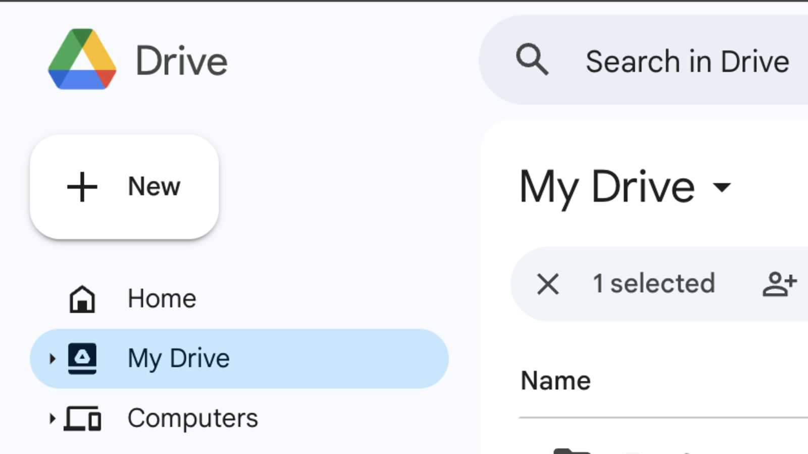 Image of the New button in Google Drive