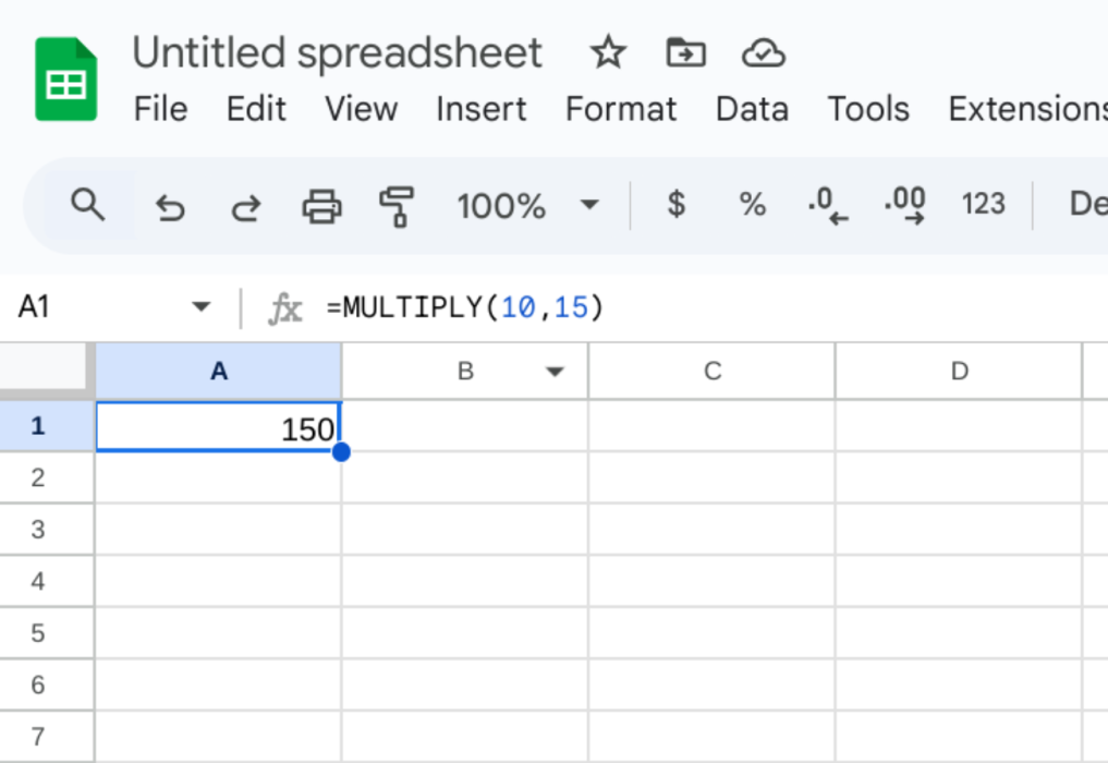 image for the result of Multiply in Google sheets