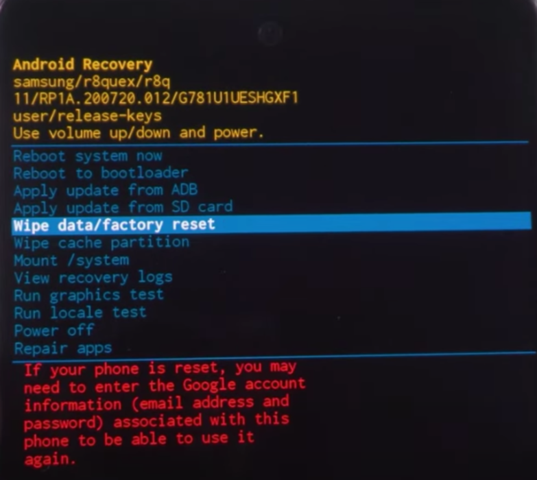 image to Highlight the option labeled Wipe Data