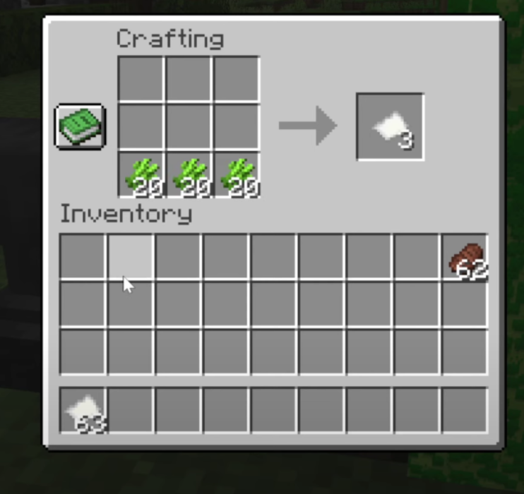 image to Place three pieces of sugar cane in a straight row