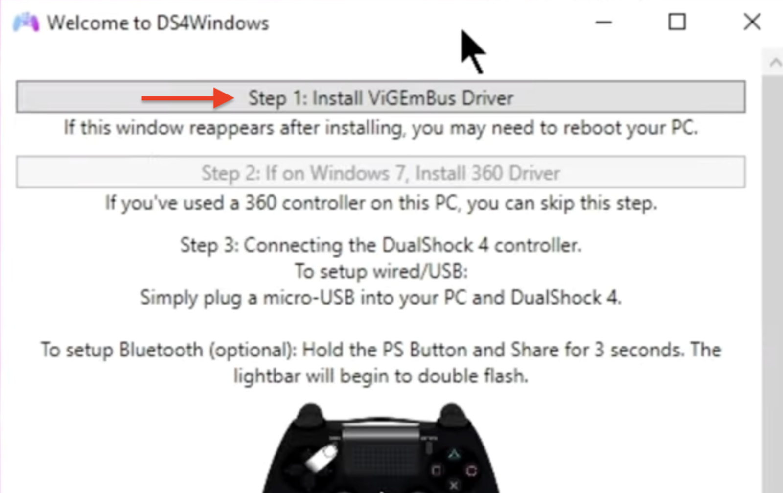 Image to install the complimenting software to DS4 Windows