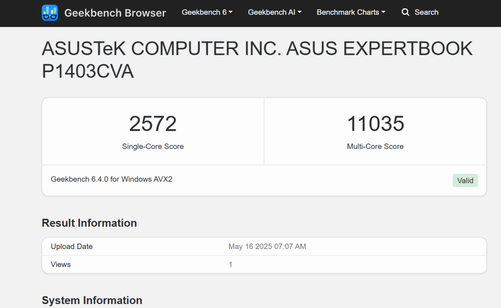 Image of the Geekbench CPU benchmark