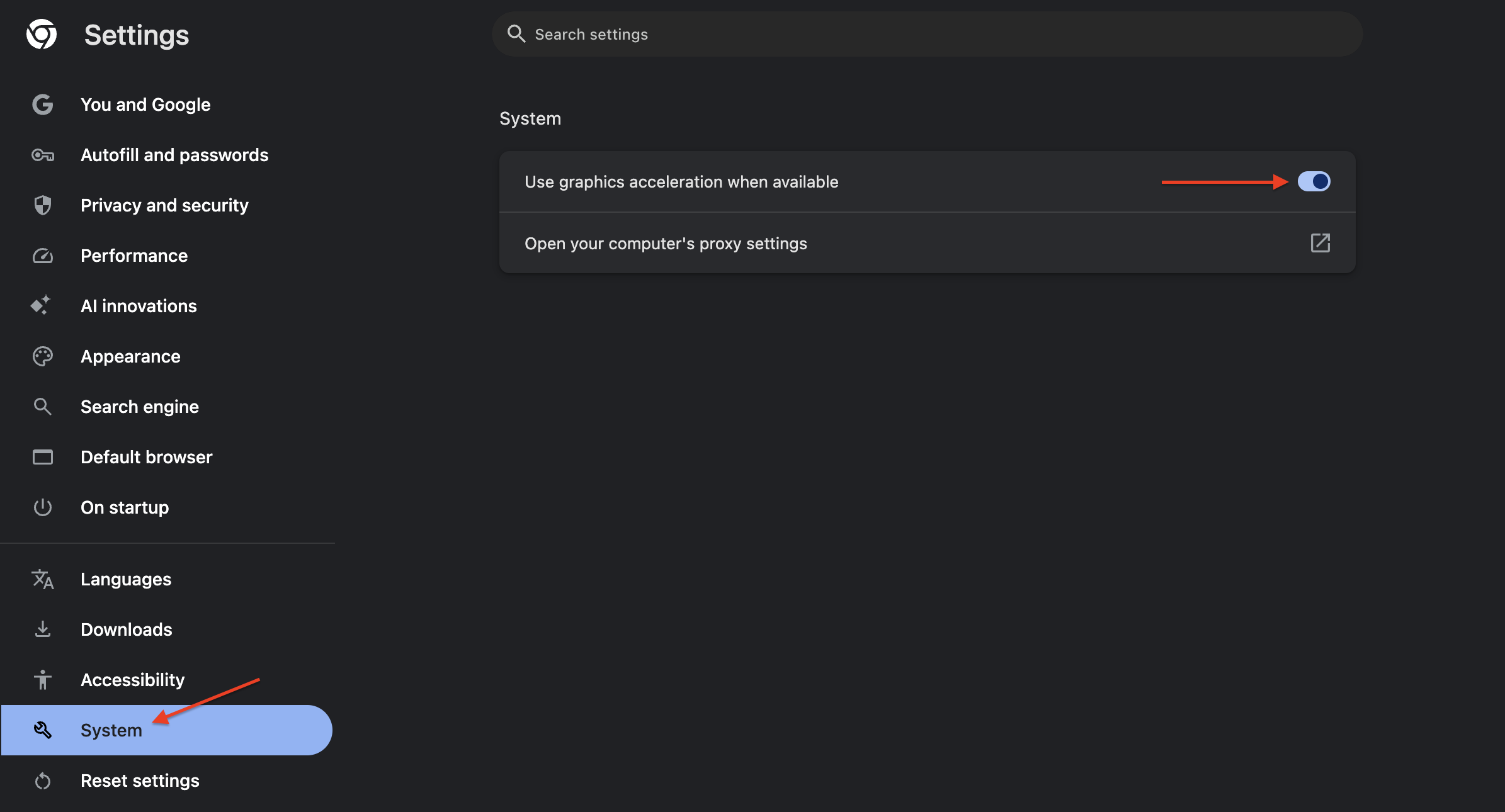 Chrome setting to disable hardware acceleration