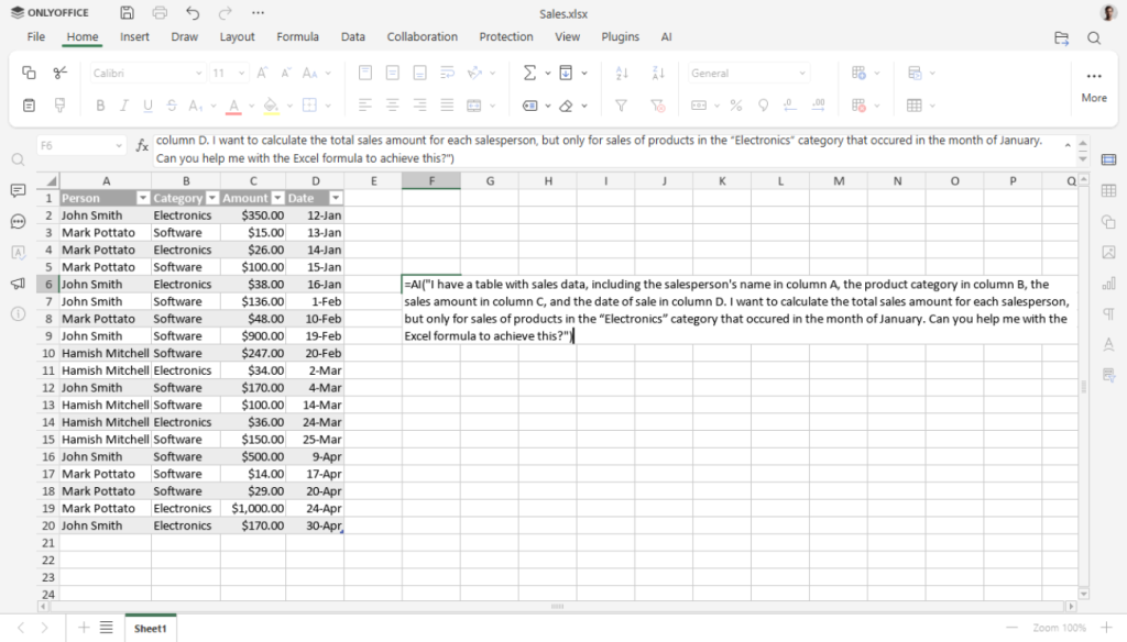 AI-Powered Sheets in ONLYOFFICE Docs 9.0