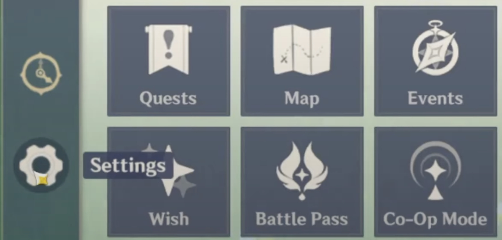 Image of the Settings menu to redeem genshin impact codes