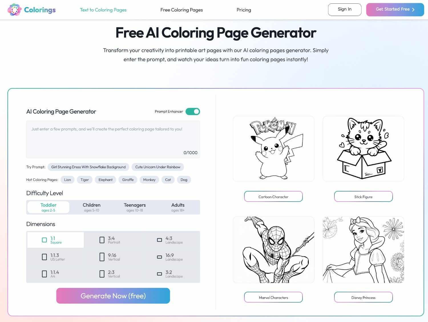 Alt text: Text to coloring page converter