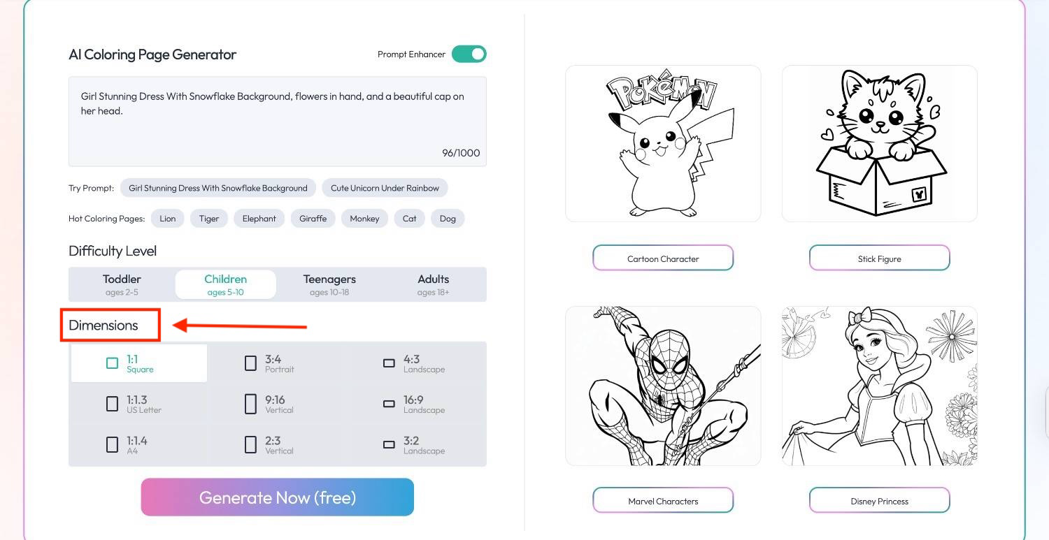  Choose one dimension