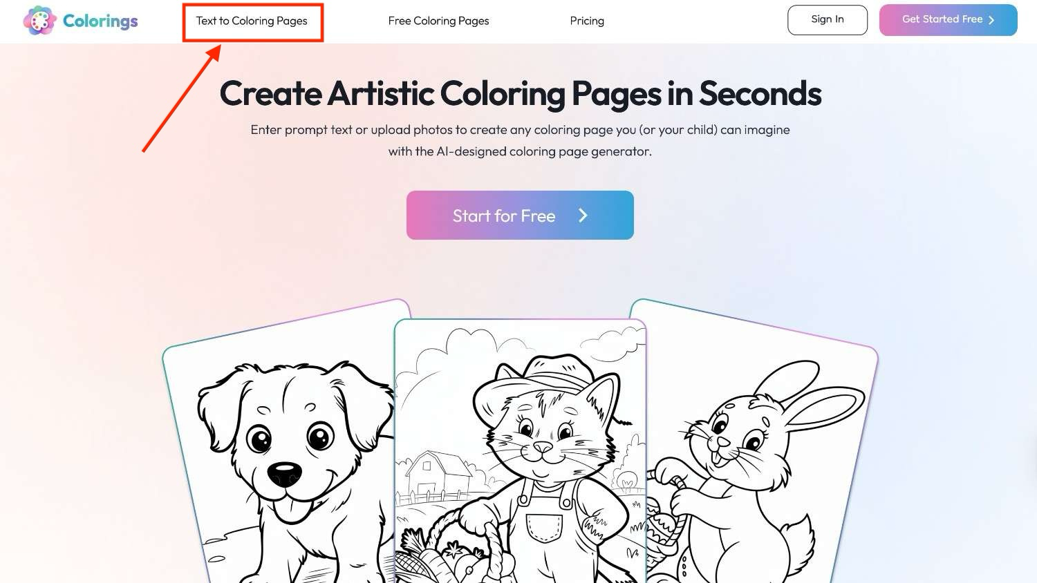 Click text to coloring pages option