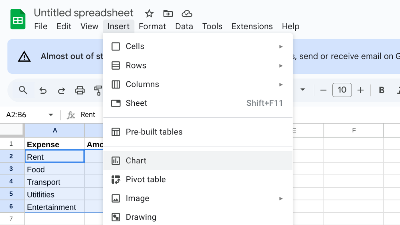 image to Choose Chart from the dropdown