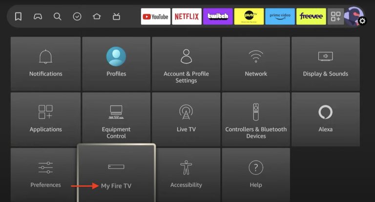 Image of the My Fire TV Option to access developer options