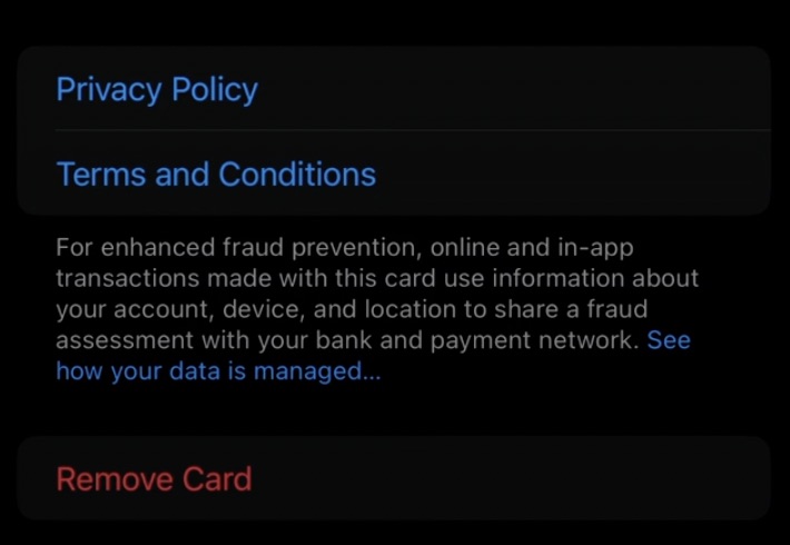 Image to remove default card from Apple Pay