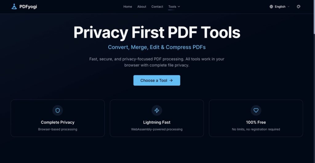Home page of PDFYogi, one of the best online pdf editors