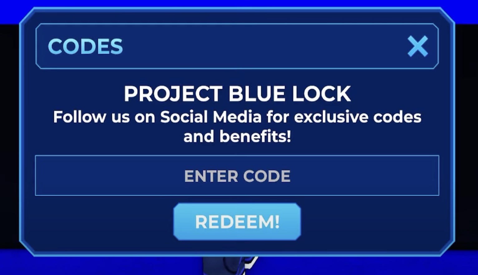 Image of the redeem coees button in Project blue lock