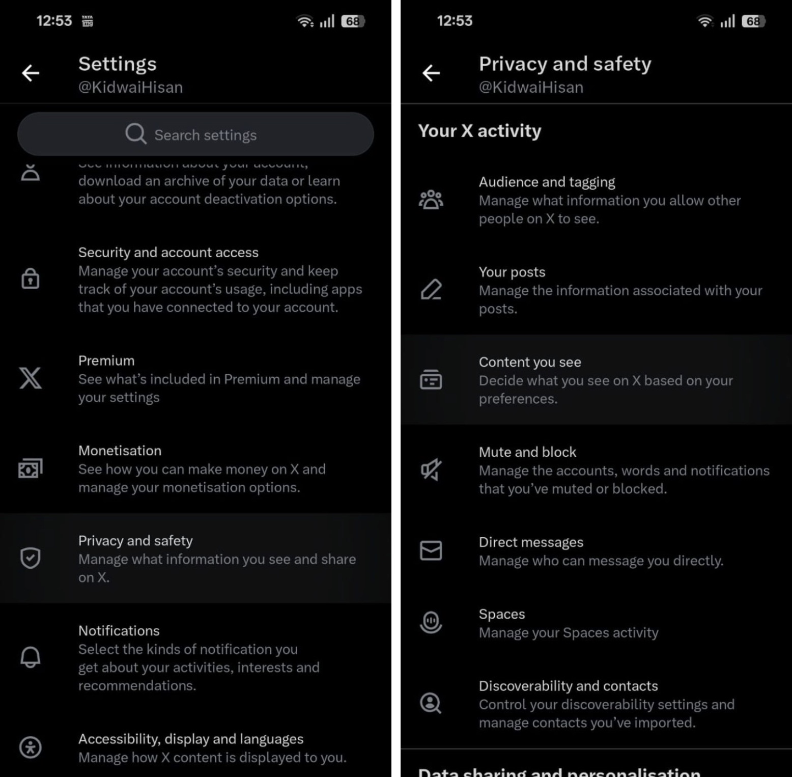 Content you see section on X to turn off sensitive content